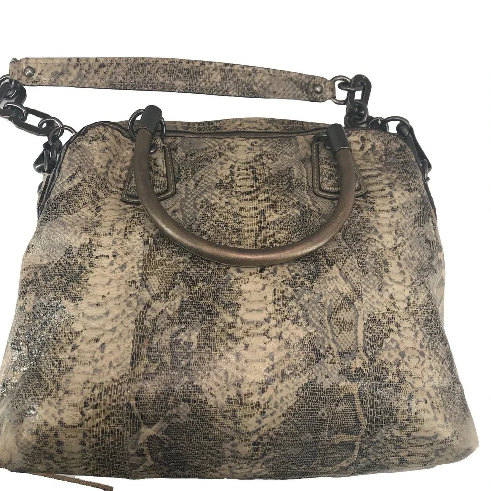Coach Grey Python snakeskin Leather Shoulder Hobo Bag zip top pleated - Picture 2 of 10